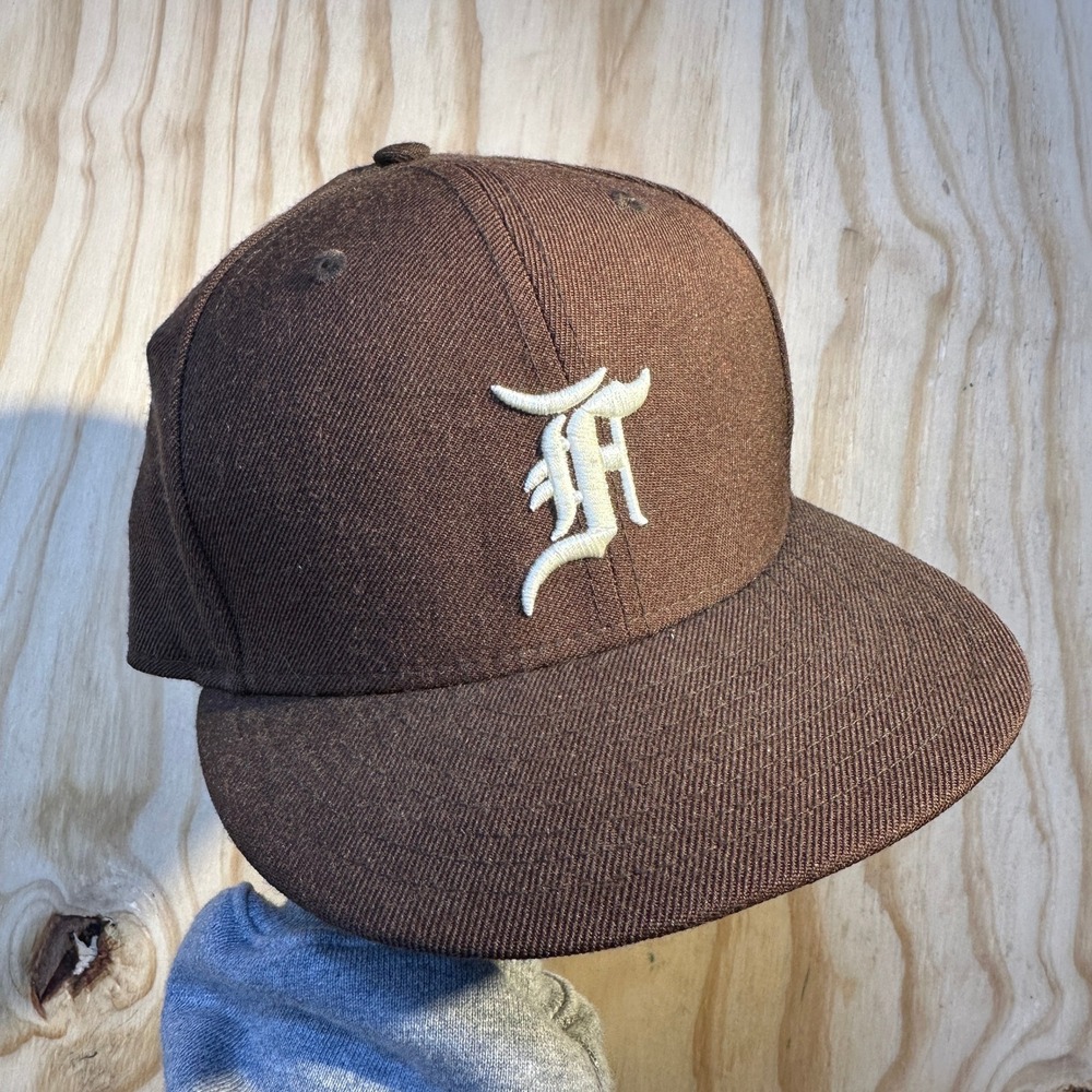 Fear of God Essentials New Era 59FIFTY Fitted Hat Brown Wool Size 7 3/8 F Logo